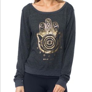 Spiritual Gangster Scoop Neck Sweater w Gold Hamsa